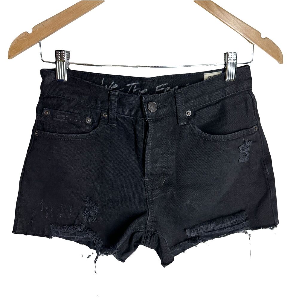 Free People We The Free Button Fly Cut Off Short Size 25 Black Distress Fray Hem